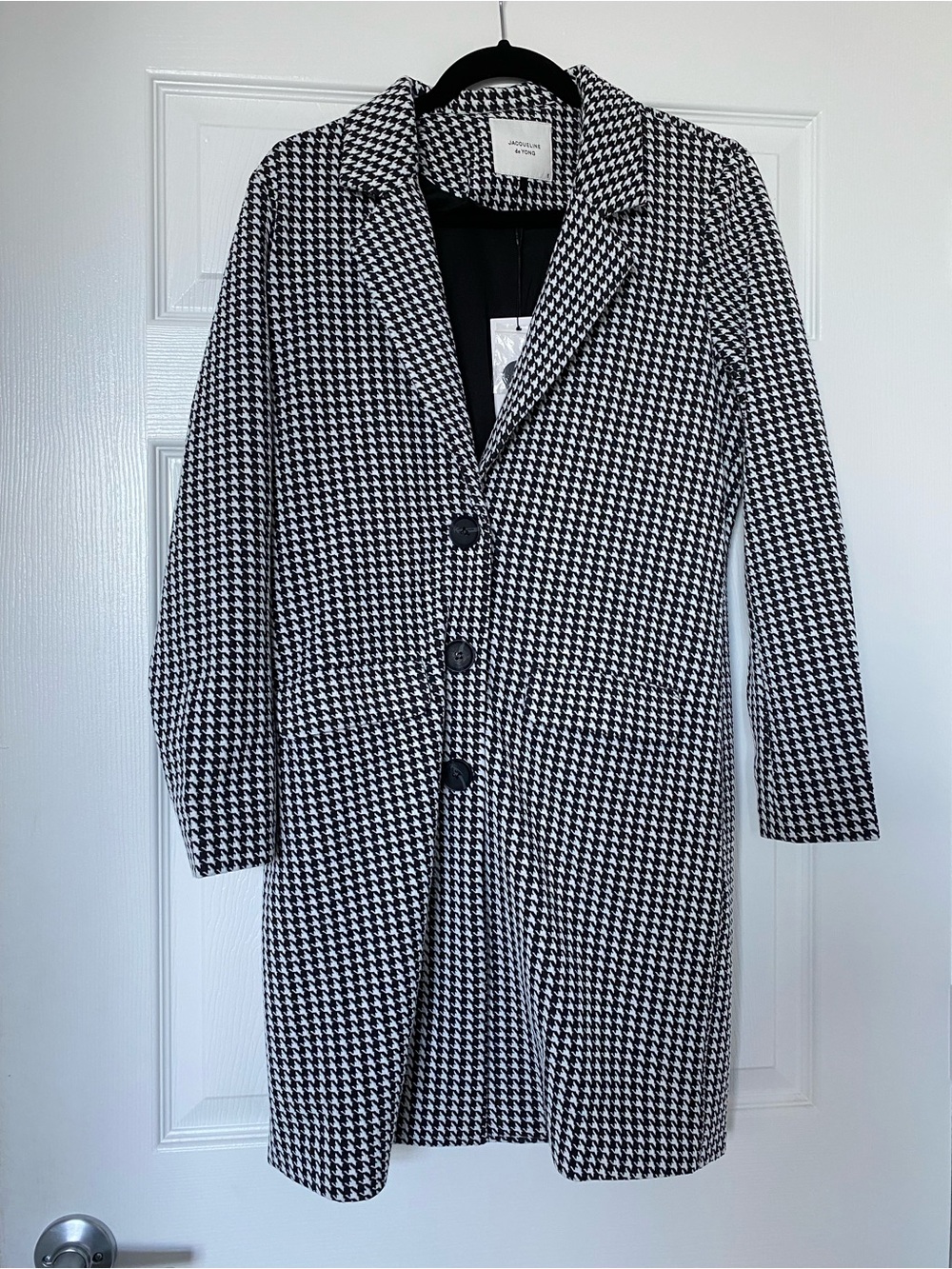 Houndstooth Longline Blazer - Black & White - Picture 2 of 6